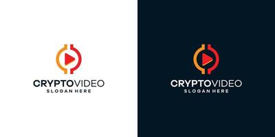 Coin crypto logo design template with play video button graphic design illustration. icon, symbol, creative. vector