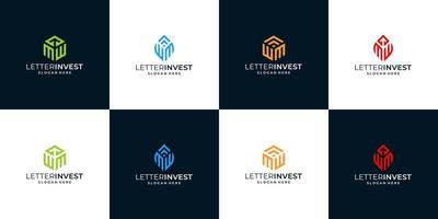 Set of growth investment finance logo design template with initial letter MW or WM graphic design illustration. icon, symbol, creative. vector