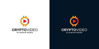 Coin crypto logo design template with play video button and initial letter C graphic design illustration. icon, symbol, creative. vector