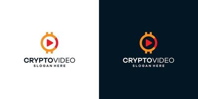 Coin crypto logo design template with play video button and initial letter C graphic design illustration. icon, symbol, creative. vector