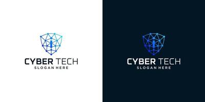 Cyber tech logo design template with initial letter i graphic design vector illustration. Symbol for tech, security, internet, system, Artificial Intelligence and computer.