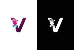 Illustration Beauty Rose with letter V sign logo vector design template. Letter V with rose for beauty and fashion.