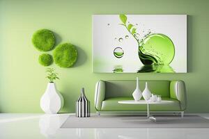 illustration of a green modern sofa in a living room photo