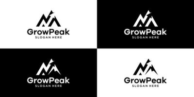 Collection of mountain peak logo design template with grow, arrow, analytics, initial letters A and N. design vector illustration. icons for business, finance, travel and personal branding.