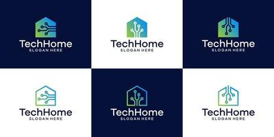 Collection of house logo with advanced technology and connected template graphic design illustration. icon, symbol, creative. Logo in flat, minimalist and simple style. vector