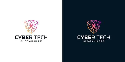 Cyber tech logo design template with initial letter X graphic design vector illustration. Symbol for tech, security, internet, system, Artificial Intelligence and computer.