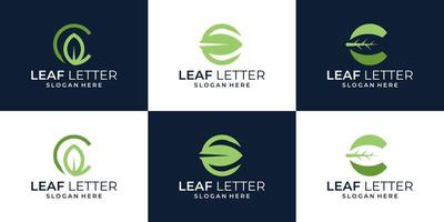 Set of leaf logo with initial letter C design template graphic design illustration. icon, symbol, creative. Logo in flat, minimalist and simple style. vector