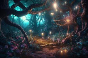 abstract cartoon forest magical fantasy landscape background photo