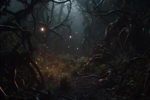 dark mystical fantasy night forest photo