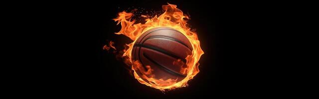 basketball sport, ball in orange fire on dark generative ai. photo