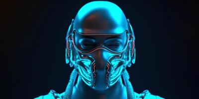 blue fluorescent neon cyborg robot photo