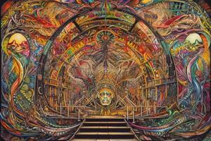 dmt trip gate and fractal paints, lsd psychedelic door photo