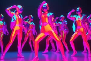 ácido color bailando chicas, retro electrónico música generativo ai foto