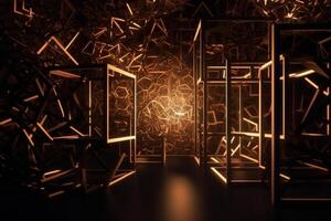 geometric sci fi abstract illuminated background in dark photo