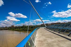 pedestrian suspension bridge over the Ebro river in Zaragoza, Spain on a summer day photo