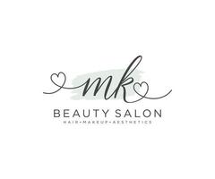 Initial MK feminine logo collections template. handwriting logo of initial signature, wedding, fashion, jewerly, boutique, floral and botanical with creative template for any company or business. vector