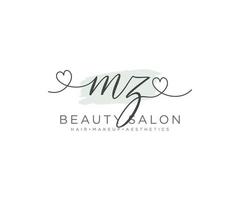 Initial MZ feminine logo collections template. handwriting logo of initial signature, wedding, fashion, jewerly, boutique, floral and botanical with creative template for any company or business. vector