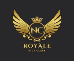 Golden Letter NC template logo Luxury gold letter with crown. Monogram alphabet . Beautiful royal initials letter. vector