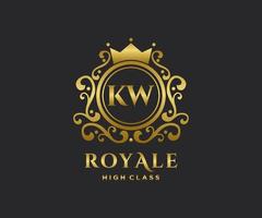 Golden Letter KW template logo Luxury gold letter with crown. Monogram alphabet . Beautiful royal initials letter. vector