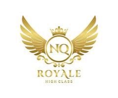 Golden Letter NQ template logo Luxury gold letter with crown. Monogram alphabet . Beautiful royal initials letter. vector