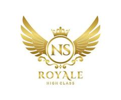 Golden Letter NS template logo Luxury gold letter with crown. Monogram alphabet . Beautiful royal initials letter. vector
