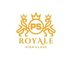 Golden Letter PS template logo Luxury gold letter with crown. Monogram alphabet . Beautiful royal initials letter. vector