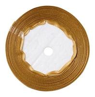 A spool with a golden silk ribbon on a white isolated background, an object for decoration photo