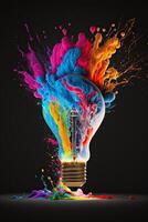 generative ai illustration of a colorful lightbulb explosion photo