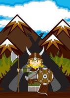 Cute Cartoon Viking Warrior and Tent Norse History Illustration vector