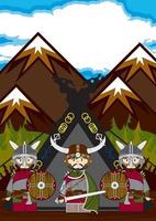 Cute Cartoon Viking Warriors and Tent Norse History Illustration vector