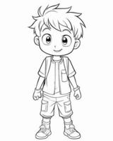 Cute Boy Posing Coloring Page vector