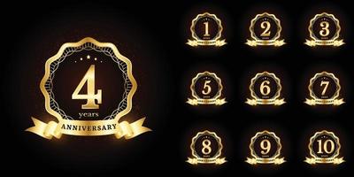 Anniversary golden luxury number emblem logo symbol vector graphic badge for birthday, age, corporate business, wedding, certificate, year, event