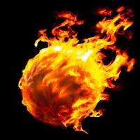 ball of fire on black background. glowing magma sphere. fireball. large sphere of red energy. fantasy game spell icon. . photo