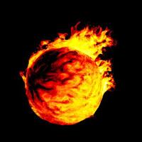 pelota de fuego en negro antecedentes. brillante magma esfera. bola de fuego grande esfera de rojo energía. fantasía juego deletrear icono. generativo ai. foto
