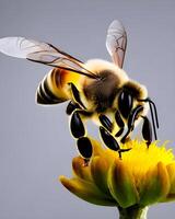 close up shot of bee pollinating flower. . photo