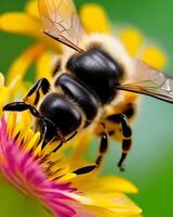 cerca arriba Disparo de abeja polinizando flor. generativo ai. foto