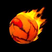 ball of fire on black background. glowing magma sphere. fireball. large sphere of red energy. fantasy game spell icon. . photo