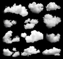 conjunto de nubes aislado en negro antecedentes. generativo ai. foto