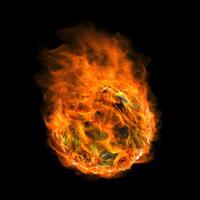 ball of fire on black background. glowing magma sphere. fireball. large sphere of red energy. fantasy game spell icon. . photo