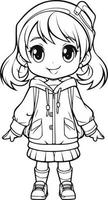 Chibi Girl Coloring Page vector