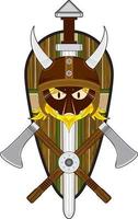 Cute Cartoon Viking Warrior with Shield and Axe Norse History Illustration vector