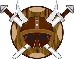 Viking Helmet on Shield with Crossed Swords vector