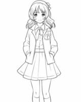 Anime Girl Coloring Page vector