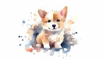 Watercolor cute dog white background with photo