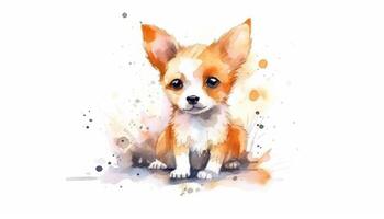 Watercolor cute dog white background with photo