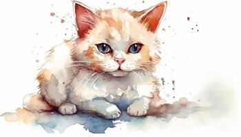 Watercolor cute cat white background with photo
