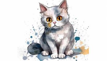 Watercolor cute cat white background with photo