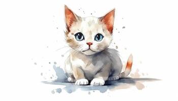 Watercolor cute cat white background with photo