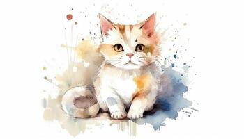 Watercolor cute cat white background with photo