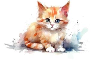 Watercolor cute cat white background with photo